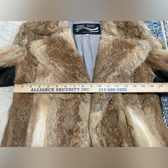 Montgomery Ward vintage 1976 brown Rabbit and black leather fur coat Penny Lane - Picture 7 of 12